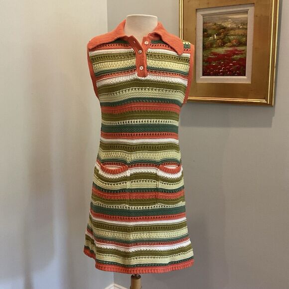 ZARA boho chic festival crochet mini dress with pockets Size Large NWT - Picture 2 of 13